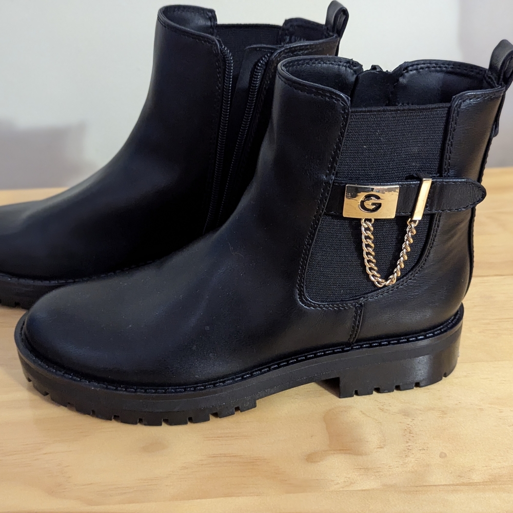 Guess Black Ankle Boots with Gold Accent